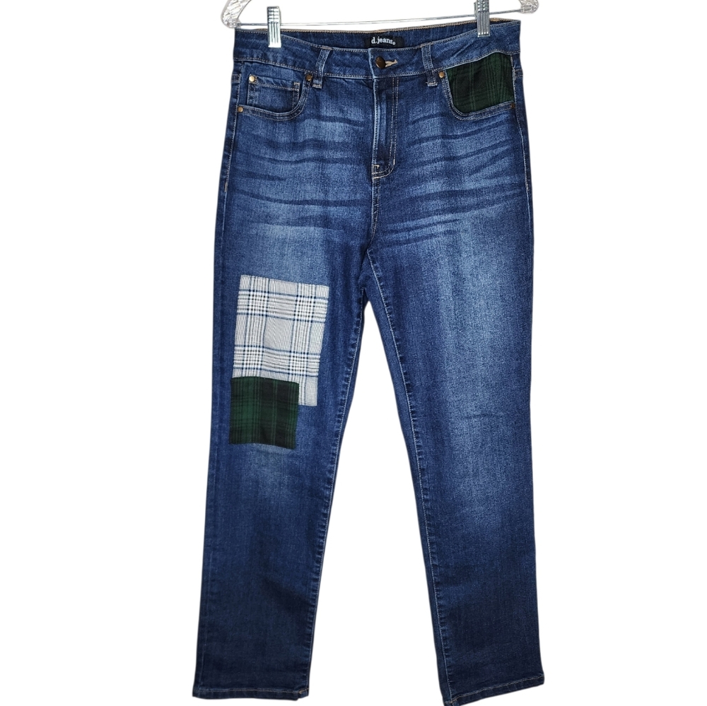 D.Jeans Womens Plaid Patchwork High Rise Straight Leg Jeans Size 8‎